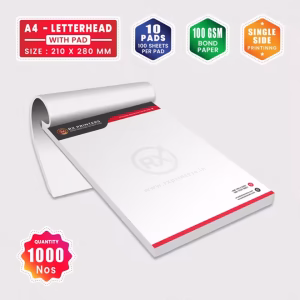 1000 Copies A4 Size Letterhead with 10 Pads | 100GSM Bond Paper | 210 x 280 mm