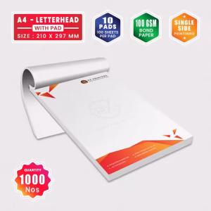 1000 Copies A4 Size Letterhead with 10 Pads | 100GSM Bond Paper | 210 x 297 mm