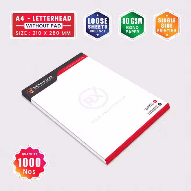 1000 Copies A4 Size Letterhead without Pad | Loose Sheets | 80GSM Bond Paper | 210 x 280 mm 1000 Copies A4 Size Letterhead without Pad | Loose Sheets | 80GSM Bond Paper | 210 x 280 mm