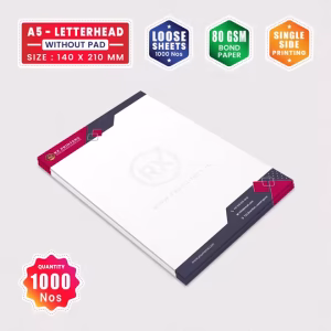 1000 Copies A5 Size Letterhead without Pad | Loose Sheets | 80GSM Bond Paper | 140 x 210 mm