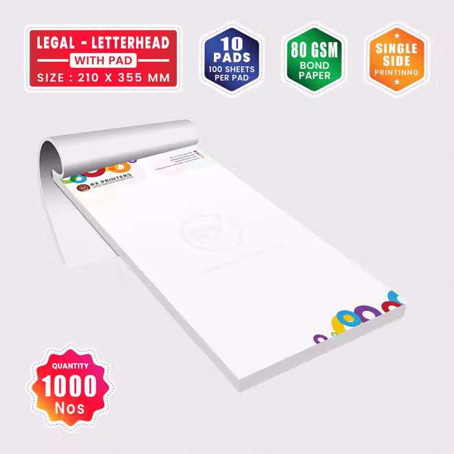 1000 Copies Legal Size Letterhead with 10 Pads | 80GSM Bond Paper | 210 x 355 mm 1000 Copies Legal Size Letterhead with 10 Pads | 80GSM Bond Paper | 210 x 355 mm