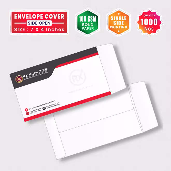 1000 Nos Envelope Cover 7 X 4 Inches | 100 GSM Bond Paper | Side Open Cover 1000 Nos Envelope Cover 7 X 4 Inches | 100 GSM Bond Paper | Side Open Cover