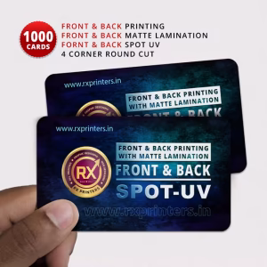 1000 Nos | Front & Back Spot-UV & 4 Corner Round Cutting | Front & Back Matte Lamination & Printing, Visiting Cards