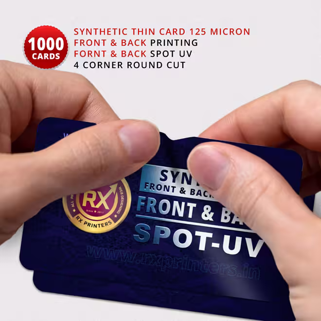 1000 Nos | Front & Back Spot-UV & 4 Corner Round Cutting Synthetic 125 Micron Thin Card Front & Back Printing, Visiting Cards 1000 Nos | Front & Back Spot-UV & 4 Corner Round Cutting Synthetic 125 Micron Thin Card Front & Back Printing, Visiting Cards