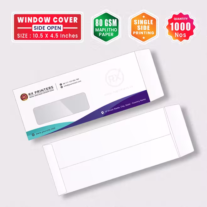 1000 Nos Window Envelope Cover 10.5 X 4.5 Inches | 80 GSM Maplitho Paper | Side Open Cover 1000 Nos Window Envelope Cover 10.5 X 4.5 Inches | 80 GSM Maplitho Paper | Side Open Cover