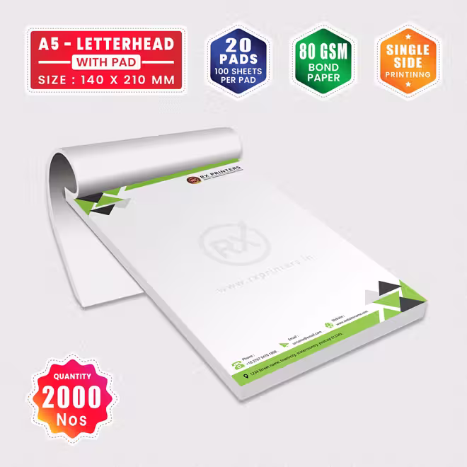 2000 Copies A5 Size Letterhead with 20 Pads | 80GSM Bond Paper | 140 x 210 mm 2000 Copies A5 Size Letterhead with 20 Pads | 80GSM Bond Paper | 140 x 210 mm