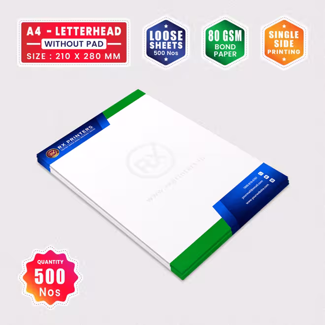 500 Copies A4 Size Letterhead without Pad | Loose Sheets | 80GSM Bond Paper | 210 x 280 mm 500 Copies A4 Size Letterhead without Pad | Loose Sheets | 80GSM Bond Paper | 210 x 280 mm