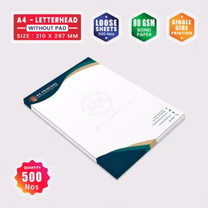 500 Copies A4 Size Letterhead without Pad | Loose Sheets | 80GSM Bond Paper | 210 x 297 mm