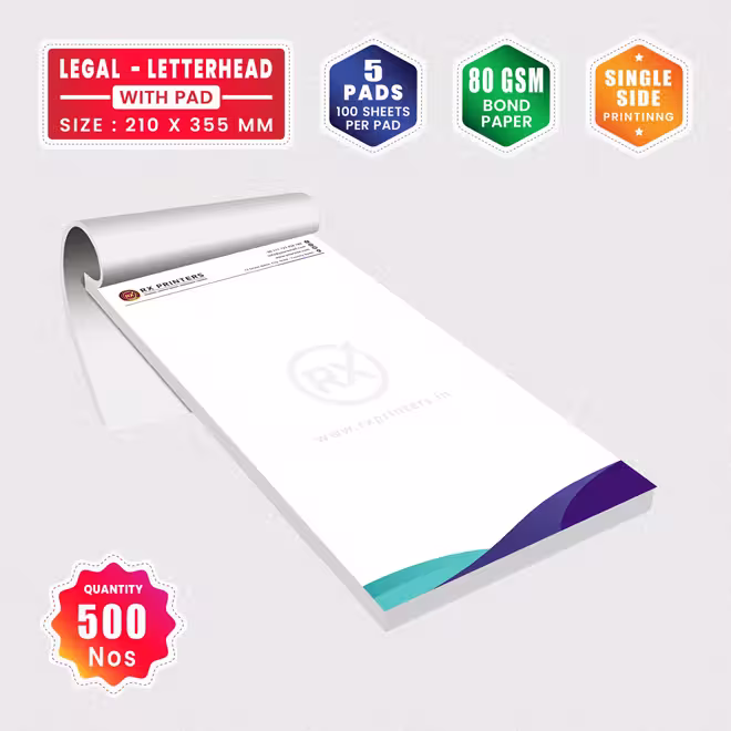 500 Copies Legal Size Letterhead with 5 Pads | 80GSM Bond Paper | 210 x 355 mm 500 Copies Legal Size Letterhead with 5 Pads | 80GSM Bond Paper | 210 x 355 mm