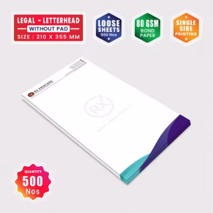 500 Copies Legal Size Letterhead without Pad | Loose Sheets | 80GSM Bond Paper | 210 x 355 mm
