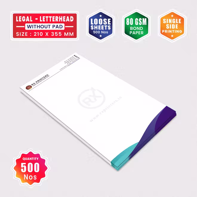 500 Copies Legal Size Letterhead without Pad | Loose Sheets | 80GSM Bond Paper | 210 x 355 mm 500 Copies Legal Size Letterhead without Pad | Loose Sheets | 80GSM Bond Paper | 210 x 355 mm