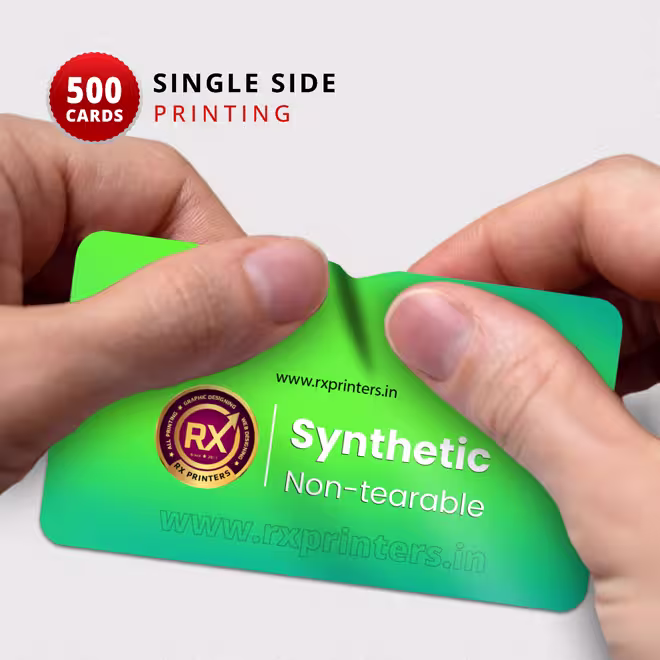 500 Nos | 4 Corner Round Cut | Single Side Synthetic 125 Micron Thin Card & Printing Visiting Cards 500 Nos | 4 Corner Round Cut | Single Side Synthetic 125 Micron Thin Card & Printing Visiting Cards