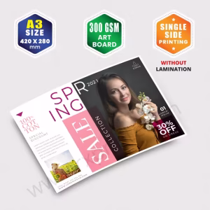 A3 Size : 420x280mm | 300 GSM Art Board | Single Side Printing | Without Lamination