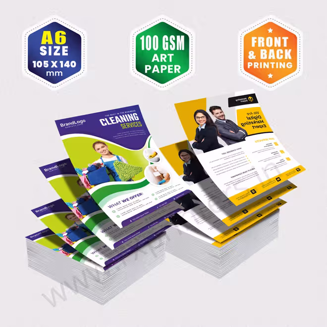 A6 Size : 105x140mm | 100 GSM Art Paper | Front & Back Printing A6 Size : 105x140mm | 100 GSM Art Paper | Front & Back Printing