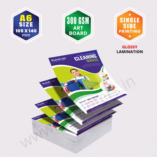 A6 Size : 105x140mm | 300 GSM Art Board | Single Side Printing | Glossy Lamination A6 Size : 105x140mm | 300 GSM Art Board | Single Side Printing | Glossy Lamination