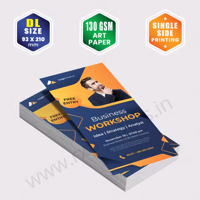 DL Size : 93x210mm | 130 GSM Art Paper | Single Side Printing DL Size : 93x210mm | 130 GSM Art Paper | Single Side Printing