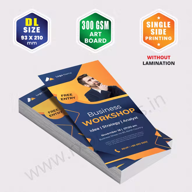 DL Size : 93x210mm | 300 GSM Art Board | Single Side Printing | Without Lamination DL Size : 93x210mm | 300 GSM Art Board | Single Side Printing | Without Lamination